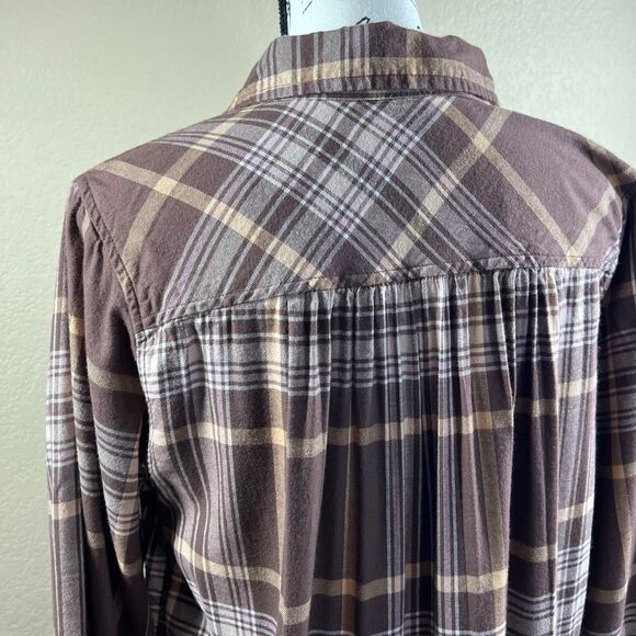 Aerie Brown Plaid Lightweight Flannel button up collar long sleeve size M boho - Picture 13 of 14
